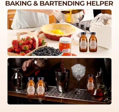 4 oz Boston Glass Bottle with Cap, Empty Glass Bottles for Homemade Vanilla Extract, Essential Oils, Juice, Potion, Syrup, Liquids, Christmas, Holiday Gift (Brown 4 Pack)