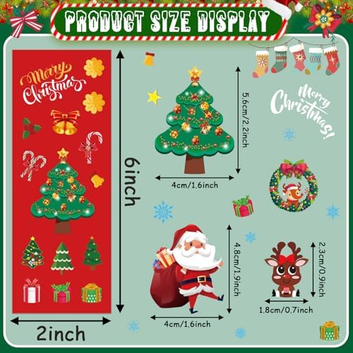 FEBSNOW Christmas Stickers, 100 Sheets Christmas Stickers for Kids Over 1300pcs Vinyl Waterproof Xmas Scrapbook Stickers Holiday Crafts Snowman Snowflakes Stickers Christmas Party Favors Gifts Decor