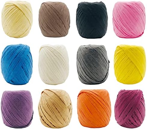 12 Rolls Raffia Ribbon,787 Feet Raffia Twine String for Christmas Valentine's Day Party Gifts Wrapping Florist Bouquets DIY Craft Decoration Weaving,12 Colors