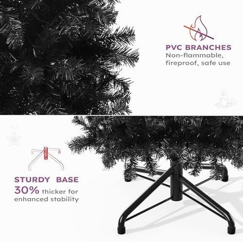 YITAHOME Pre-Lit Black Pencil Halloween Christmas Tree 7.5ft w/Remote, Black Slim Artificial Christmas Tree, Prelit Pencil Christmas Tree w/ 350 LED Lights & 1000 Branch Tips | Holiday Decor