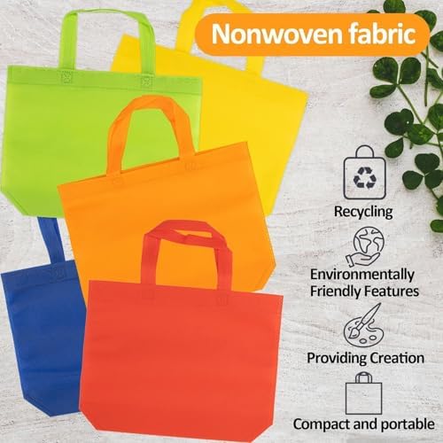 MAQIHAN Non-Woven Party Favor Bags - 10 PCS Reusable Gift Bags with Handles Colorful, Solid Color, Medium Size 10.3x13 inch Nonwoven Reusable Grocery Bags, for Christmas Gifts, for Birthday Party Bag Storage