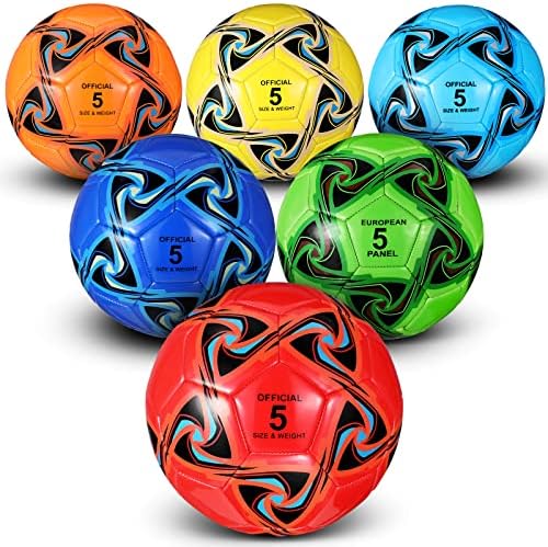 Deekin 6 Pcs Soccer Ball Bulk with Pump Official Size Indoor Outdoor Operation Christmas Sport Soccer Gift for Kids Teen Adult Practice Game