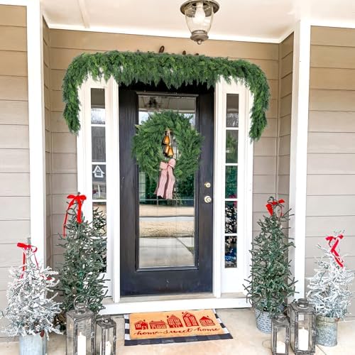 Hananona 6 FT Artificial Cedar Garlands, Real Touch Winter Cedar Cypress Garland, Green Artificial Greenery Pine Garland for Table, Mantle, Wall, Indoor, Outdoor Christmas Decorations (1, 6 FT)