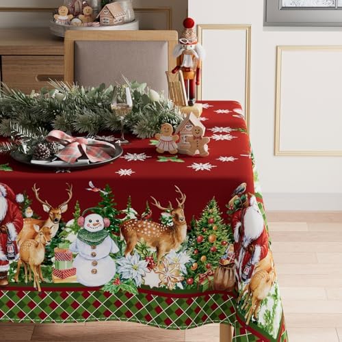 XCHI Snowman Santa Deer Winter Christmas Tablecloth Rectangle Christmas Table Cloth Washable Table Coversfor Indoor Dining Home Party Xmas Decorations 60x84 Inch