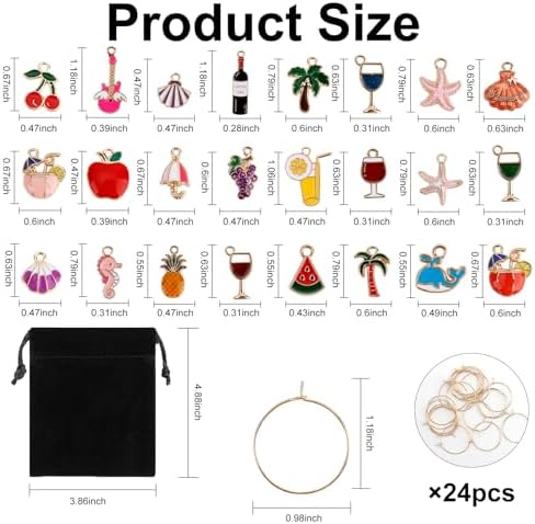 Wine Glass Charms Wine Charms for Stem Glasses Glass Markers Identifiers Tags for Christmas Tasting Party Favors Decorations