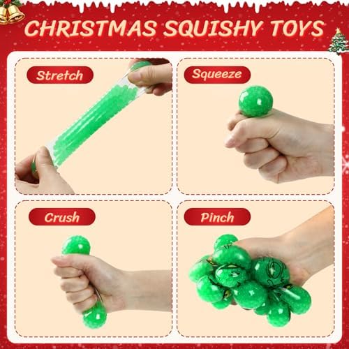 12Pcs Christmas Stress Balls,Christmas Green Monster Squishy Toy for Adults,Squishy Squeeze Relief Balls Bulk Fidget Toys,Christmas Stocking Stuffer Party Favors