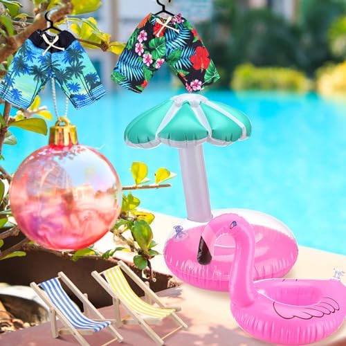 2 Pack Christmas Elf Accessories Beach Elf Clothes Miniature Beach Prop Set Include Chair Swim Ring Sunglasses for Christmas Decoration Accessories