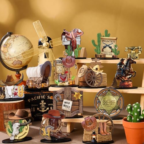 12 Pcs Western Centerpieces Wild West Party Decorations 3.94 Inches Christmas Western Wooden Centerpieces for Tables for Party Decorations Birthday Baby Shower(Brown,Cowboy)