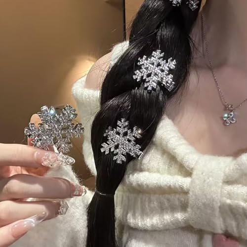 10 Pcs Sparkly Rhinestone Snowflake Hair Clip Hair Barrettes, Christmas Metal Alligator Clips Hair Accessories for Women Princess Long Thick Hair Winter Xmas Hairpins Christmas Party Gifts