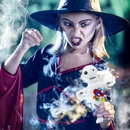 10Pcs Voodoo Doll Kit, Real Voodoo Dolls with 9 Skull Pins Creepy Ghost Doll Revenge Spells Voodoo Doll Relieve Stress Horror Doll for Halloween Christmas Birthday Gi-ft Ornament Decoration (White)