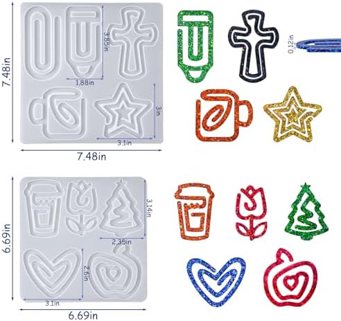 10-Cavity Silicone Resin Bookmark Mold with Varieties of Shapes and Size, Paper Clip Molds with Christmas Tree Cross Apple Shapes for DIY UV Resin Crafts, DIY Unique Gifts for Book Lovers