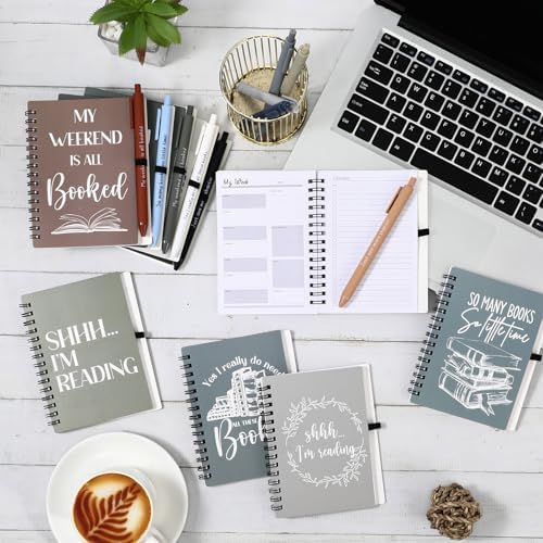 Thenshop 10 Set Book Lovers Gifts Inspirational Spiral Notebook Weekly Planner Motivational Pen Book Worm Gifts for Women Christmas Club Reading Gift Thanksgiving Librarian Reader(Aesthetic Colors)