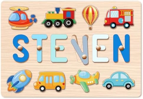 Personalized Name Puzzle for Kids, 1st Birthday Gifts for Girl Boy, Easter Basket Stuffers for Toddler, Custom Easter Christmas Baby Gifts, Toddler Learning Toys, Wooden Name Puzzles for Toddlers 1-3