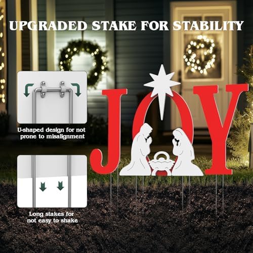 FUNNGO Joy Christmas Nativity Decorations Outdoor - 42 inch Red Nativity Scene Yard Sign Set Built with Weather Resistant & Durable PVC Silhouettes for Yard, Patio, Lawn