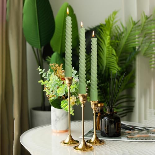 6 Pack 10 Inch Sage-Green Spiral Taper Candles for Christmas and Spring Home Decoration, Unscented Dripless Twisted Candlesticks for Dinner St. Patrick's Day Earth Day and Garden Parties