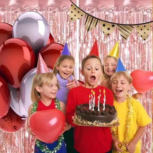 Keyali 2 Pack 3.3 * 8.3 ft Foil Curtain Metallic Tinsel Fringe Curtains Photo Booth Props Backdrop for Birthday Wedding Engagement Baby Shower Christmas Holiday Celebration Partyl,Rose Gold