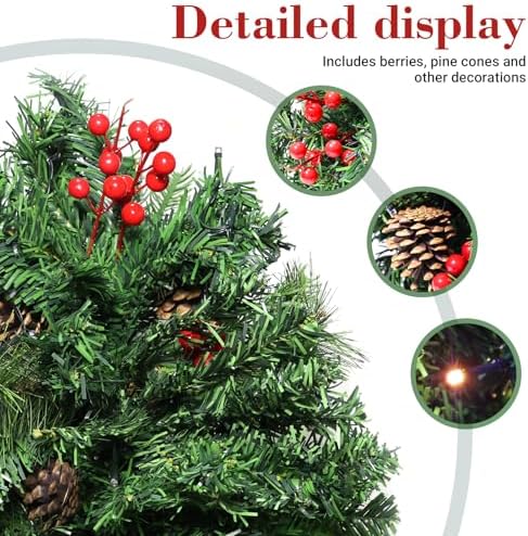 2 Pack Lighted Artificial Christmas Urn Filler 23 Inch, Battery Operated Pre-lit Mini Xmas Trees, Tripod Stake and LED Lights Christmas Porch Decorations