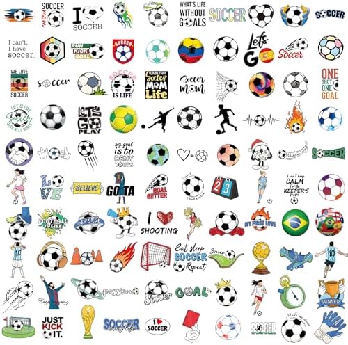 100 PCS Soccer Stickers, Vinyl Waterproof Sticker for Water Bottles Laptop Scrapbook, Soccer Gifts for Girls Boys, Soccer Party Favor and Christmas Stocking Stuffers for Kids