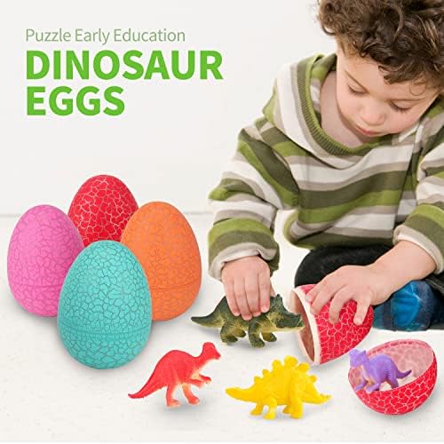 12 Dinosaur Eggs Toys, Surprise Pack with 12 Unique Dinosaur Figures,Goodie Bag Stuffers,Pinata fillers, Easter Eggs dongcoh,Carnival Prizes Treasure Box Christmas Stocking Stuffers Treasure Box