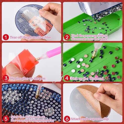 Diamond Art Christmas Coasters 12 Pcs Christmas Diamond Painting Kits,5D DIY Art Painting Coasters Supplies for Beginners Kids,Christmas Crafts for Adults Anti-Slip Diamond dotz with Holder