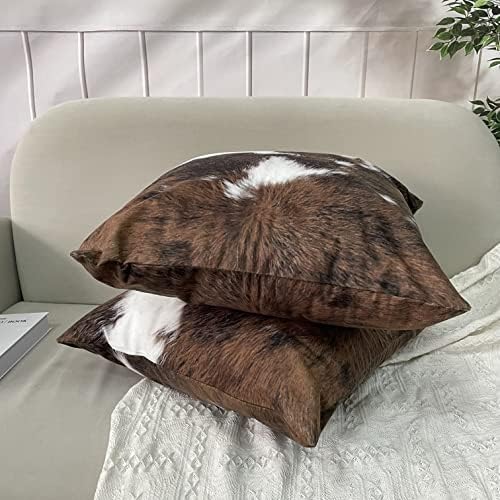 TOMWISH Pack of 2 Throw Pillow Covers Christmas Cowhide Printing Western 18x18 Pillow Cover,Decorative Throw Pillows Cushion Covers for Home Living Room Sofa Bedroom