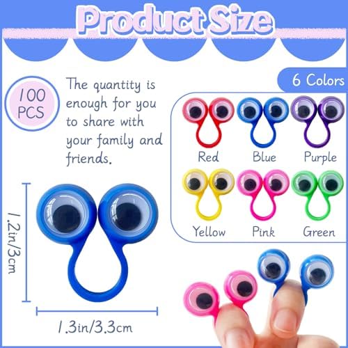 100PCS Eye Finger Puppets,Wiggly Eyeball Finger Puppet Eye On Rings,Eyes Monster Finger Googly Eye Rings for Kids Party Favors,Classroom Rewards,Christmas,Birthday Gift,6 Colors