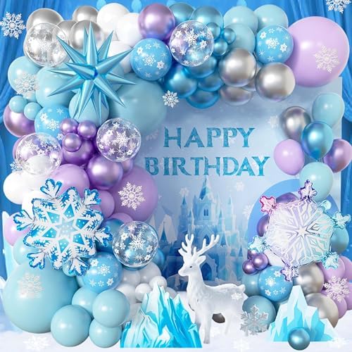 Frozen Balloon Arch Kit,Blue Purple White Balloons Arch Garland,Frozen Birthday Party Decorations For Girls,Cartoon Theme Party Supplies