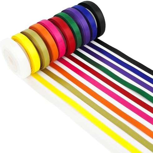 MEEDEE Rainbow Ribbon Set Solid Color Assortment 10 Colors Double Faced Satin Ribbon for Gift Wrapping Double Sided Christmas Ribbon Party Decorations, 1/4" X 5 Yard Each Total 50 Yds Per Package