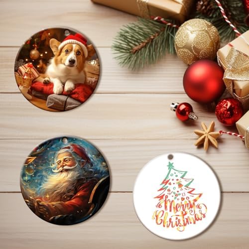 25 PCS Sublimation Ceramic Ornament Blank 3 inch Round Two-Sided Printed White Ceramic Decoration Handmade DIY Personalized Christmas Home Decoration Bulk