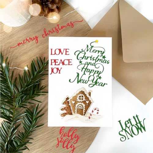 10sets Christmas Words Die Cuts for Card Making Merry Christmas Greetings Happy Holidays Love Peace Joy Let It Snow Winter Wonderland Assortment Cutting Dies for Scrapbooking Paper Craft