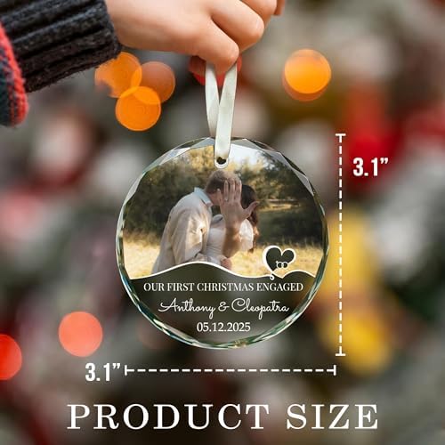 First Christmas Engaged Ornament 2025 – Custom Engagement Photo Ornament – Personalized Couple Gift with Name Date Picture – Romantic Holiday Keepsake