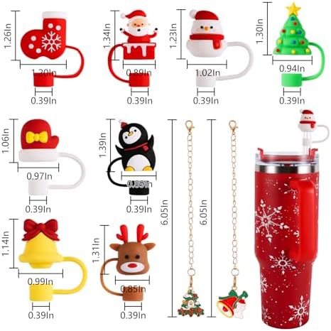 10pc 3D Christmas Straw Topper for Stanley 2025 New Silicone Reusable Christmas Straw Covers with Cup Accessories for Stanley 30&40 Oz Tumbler Cup Christmas Gift(Christmas style B)