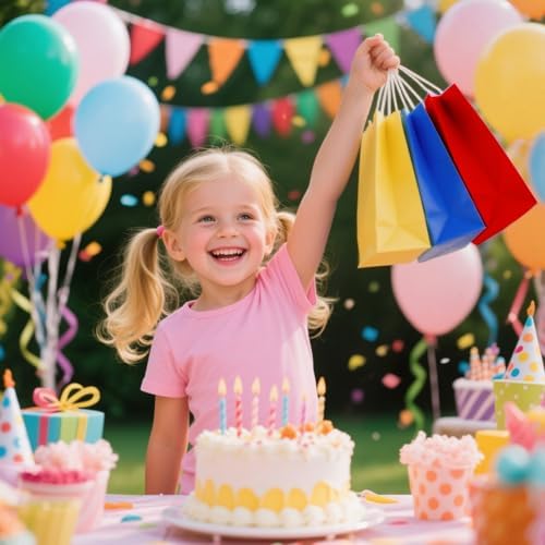 10 Pcs Paper Gift Bags with Handles, 8" Rainbow Color Goodie Bags for Party, Christmas, Favor, Birthday, Wedding, Events, Classrooms, Celebrations