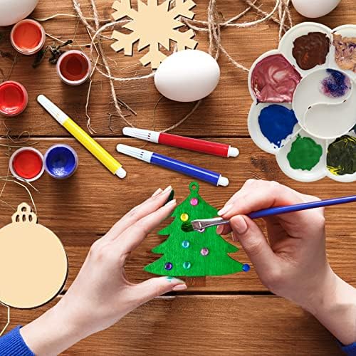 Collabell Christmas Wooden Painting Craft Kit, Paint Your Own Xmas Ornaments, Unfinished Wood Slices Christmas Crafts for Kids Adults, Art and Craft Supplies for Christmas Tree Hanging Decorations