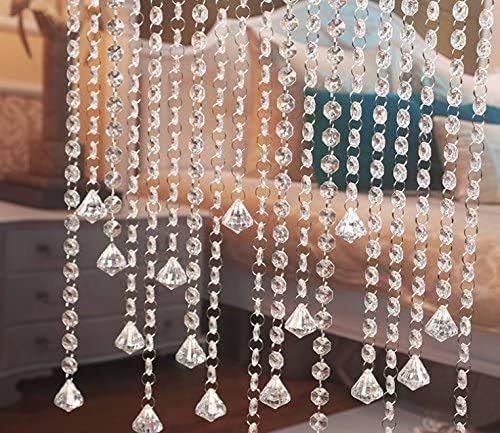 33 Ft Crystal Acrylic Gems Bead Garland Strands Hanging Octagon Prism Bead Chain Garlands for Wedding Home DIY Craft Jewelry Party Christmas Tree Decoration (with Diamond Pendant)