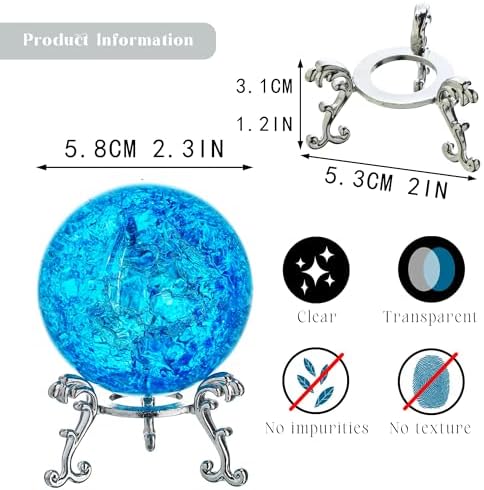 kanpura 60mm Ice Cracked Crystal Ball Paperweight Crystal Ball with Stand Glass Ball Ornament for Christmas Home Decor(Blue)