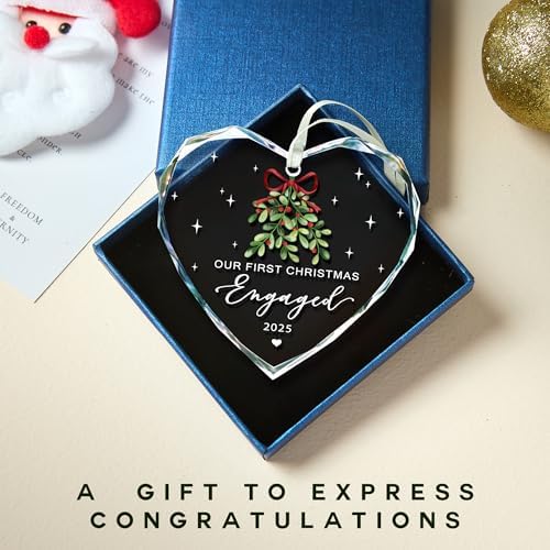 Engagement Gifts for Couples,First Christmas Engaged Ornament 2025 - Engagement Gifts for Women Glass Engaged Christmas Ornament