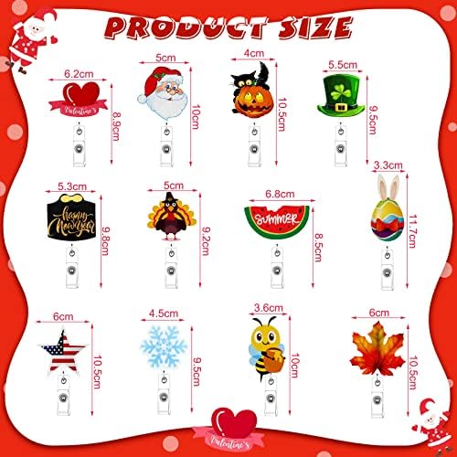12 Pcs Christmas Badge Reels Rabbit Retractable Holiday Nurse Badge Clip Reels Holder Felt with Clip for Teachers Doctor Employees Volunteers Xmas Decor(Multi Style)