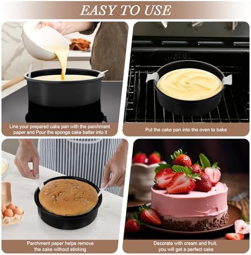 AIVIKI 8-Inch Round Cake Pan Set of 3, Nonstick Smash Cake Baking Pans Tins with 100 Pieces Parchment Paper, Carbon Steel Bakeware for Birthday Christmas, Oven & Dishwasher Safe