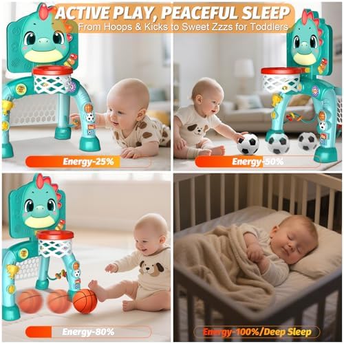 Zerhunt Toddler Sports Activity Toys: Motor Skills Development Energy Release by Mini Basketball & Soccer with Music & Light for Indoor Outdoor - Idea Christmas Birthday Gift for Boys Girls Age 1-3