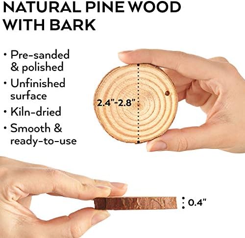 ARTEZA Natural Wood Slices, 2.4-2.8 Inch Diameter, Set of 45, Brown Round Pine Wood Discs with Bark for Crafts, Christmas Ornaments, Centerpieces