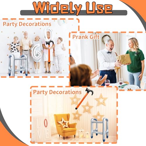 2 Pcs Inflatable Walker and Cane,Fake Cane Blow Up Toy,Funny Old Age Costume Prop for Retirement Party Decorations Gag Gift,100th Day of School,Christmas,Halloween