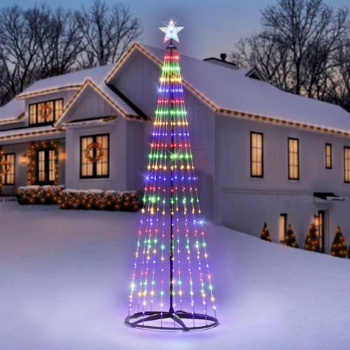 7 ft Lighted Outdoor Christmas Tree, 310 LEDs Pre-lit Christmas Cone Tree with Star Topper for Indoor and Outdoor Holiday Decorations (Multi Color)