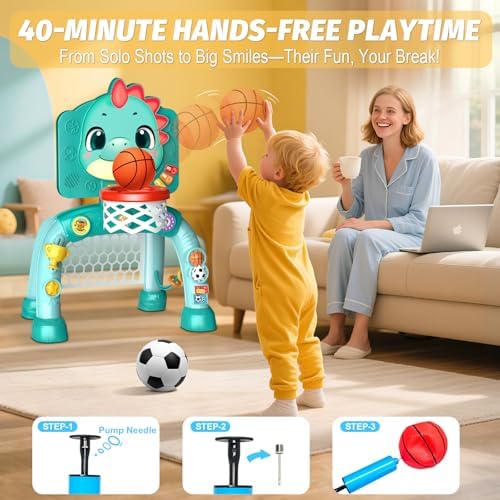 Zerhunt Toddler Sports Activity Toys: Motor Skills Development Energy Release by Mini Basketball & Soccer with Music & Light for Indoor Outdoor - Idea Christmas Birthday Gift for Boys Girls Age 1-3