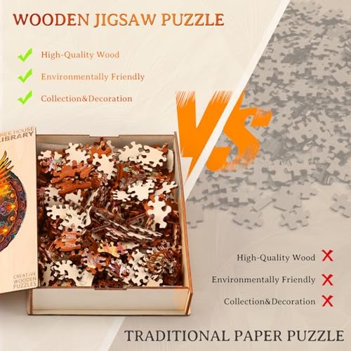 KAAYEE Wooden Jigsaw Puzzles-Wooden Puzzle for Adult Unique Shape Advanced Phoenix Wood Puzzle Adults, Fathers Mother Gifts Christmas Family Puzzles 8.5 * 7.9in 100pcs