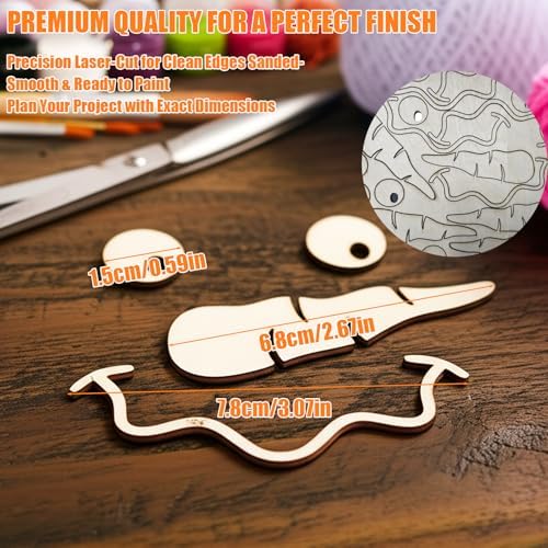 10-Set Unfinished Wood Snowman Face for Craft Kit - Paintable Wooden DIY Supplies with Eyes, Nose & Mouth - Christmas Ornament Supplies, Holiday Craft Decorations for Kids & Adults