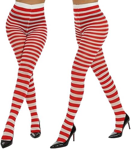 Yilanmy Halloween Striped Tights for Women Witch Tights Full Length Opaque Pantyhose 2 Pairs