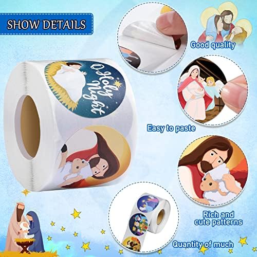 800 Pcs Christmas Religious Stickers Christmas Nativity Stickers Jesus Sticker Christian Christmas Faith Roll Sticker Labels for Xmas Cards Envelopes Candy Favor Craft,16 Designs (Cartoon Style)