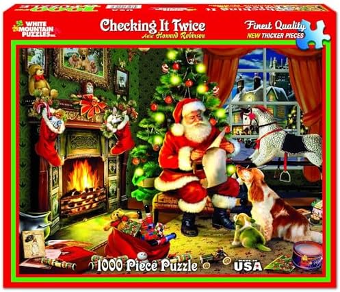 White Mountain Checking It Twice Christmas Puzzles 1000 Pieces Jigsaw Puzzle for Winter