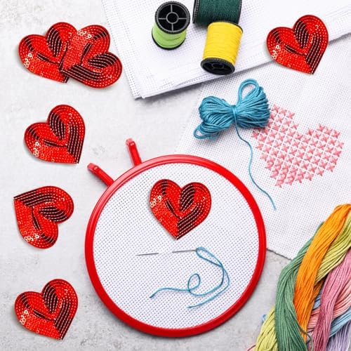 20Pcs Red Sequin Heart, Shiny Heart Iron on Applique Embroidered Patches for Clothing, Bags, Jackets, Jeans DIY Earrings Accessory Craft Valentine Christmas Decoration, 2.5inch